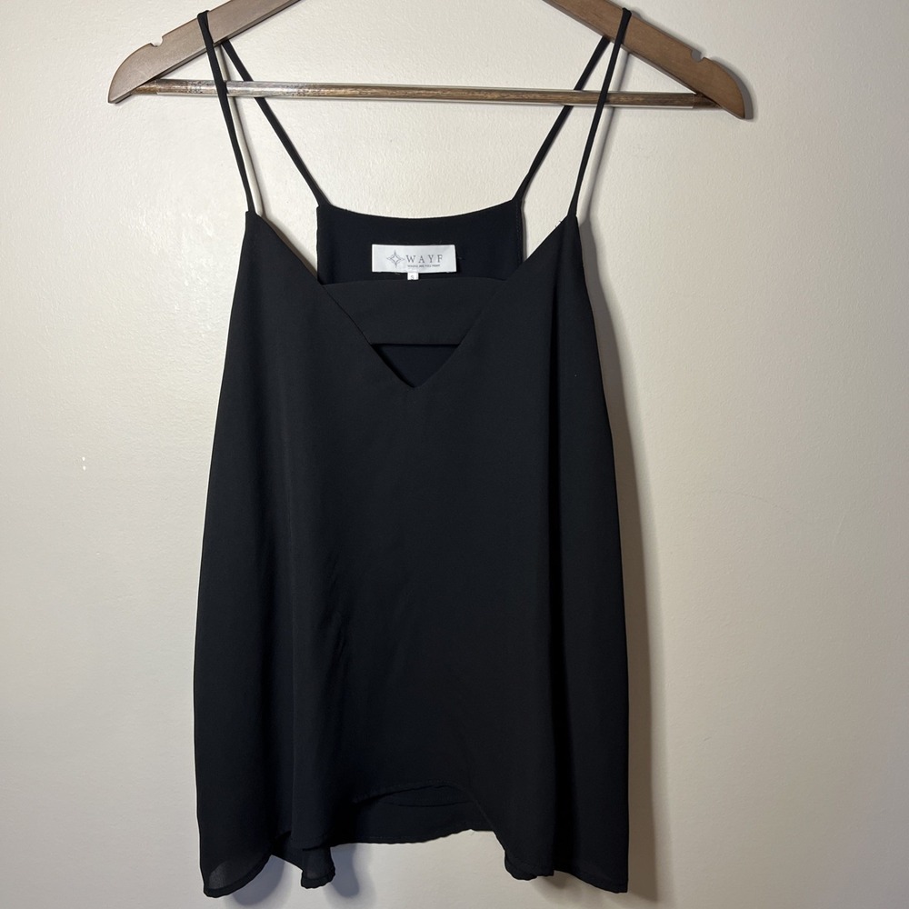 WAYF Black Strappy Camisole Top Blouse Size Small Minimalist Lined‎